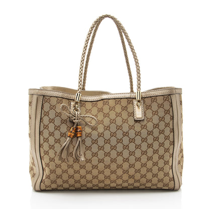 Gucci GG Canvas Metallic Leather Bella Medium Tote