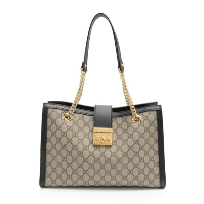 Gucci GG Supreme Padlock Chain Medium Shoulder Bag (SHF-aTdUTN)