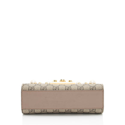 Gucci GG Supreme Pearl Stud Padlock Small Shoulder Bag