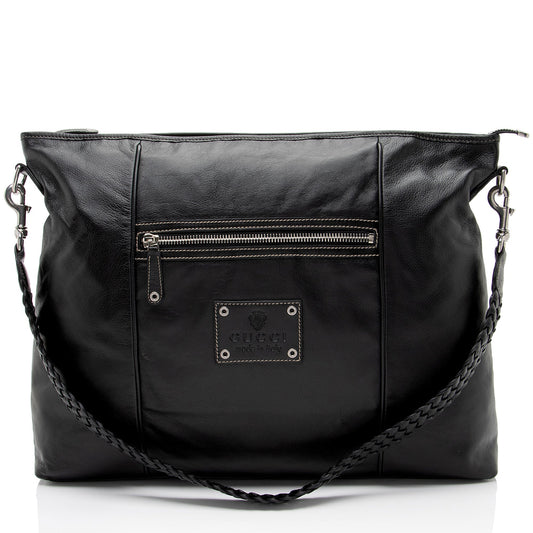 Gucci Leather Braided Large Shoulder Bag