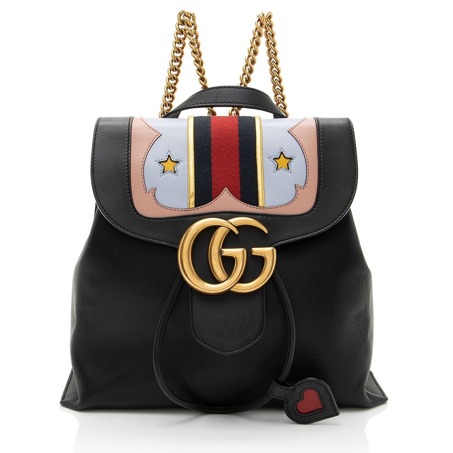 Gucci Leather GG Marmont Web Heart Star Flap Chain Backpack
