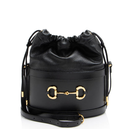 Gucci Leather Horsebit 1955 Drawstring Bucket Bag (SHF-LUUWQJ)