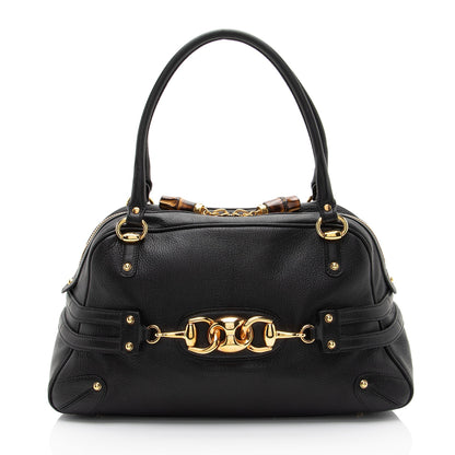 Gucci Leather Bamboo Horsebit Wave Satchel (SHF-Ka9DSr)