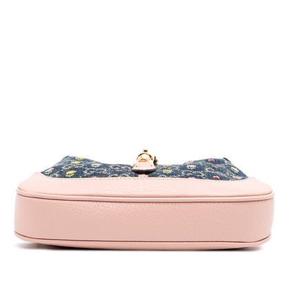 Gucci Limited Edition Mini GG Denim Embroidered Floral Jackie 1961 Crossbody