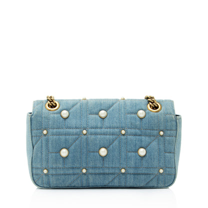 Gucci Matelasse Denim Pearl GG Marmont Medium Flap Bag