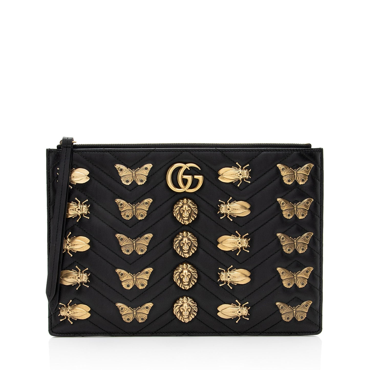 Gucci Matelasse Leather GG Marmont Animal Studs Clutch