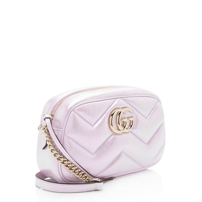 Gucci Matelasse Padded Iridescent Leather GG Marmont Small Camera Bag