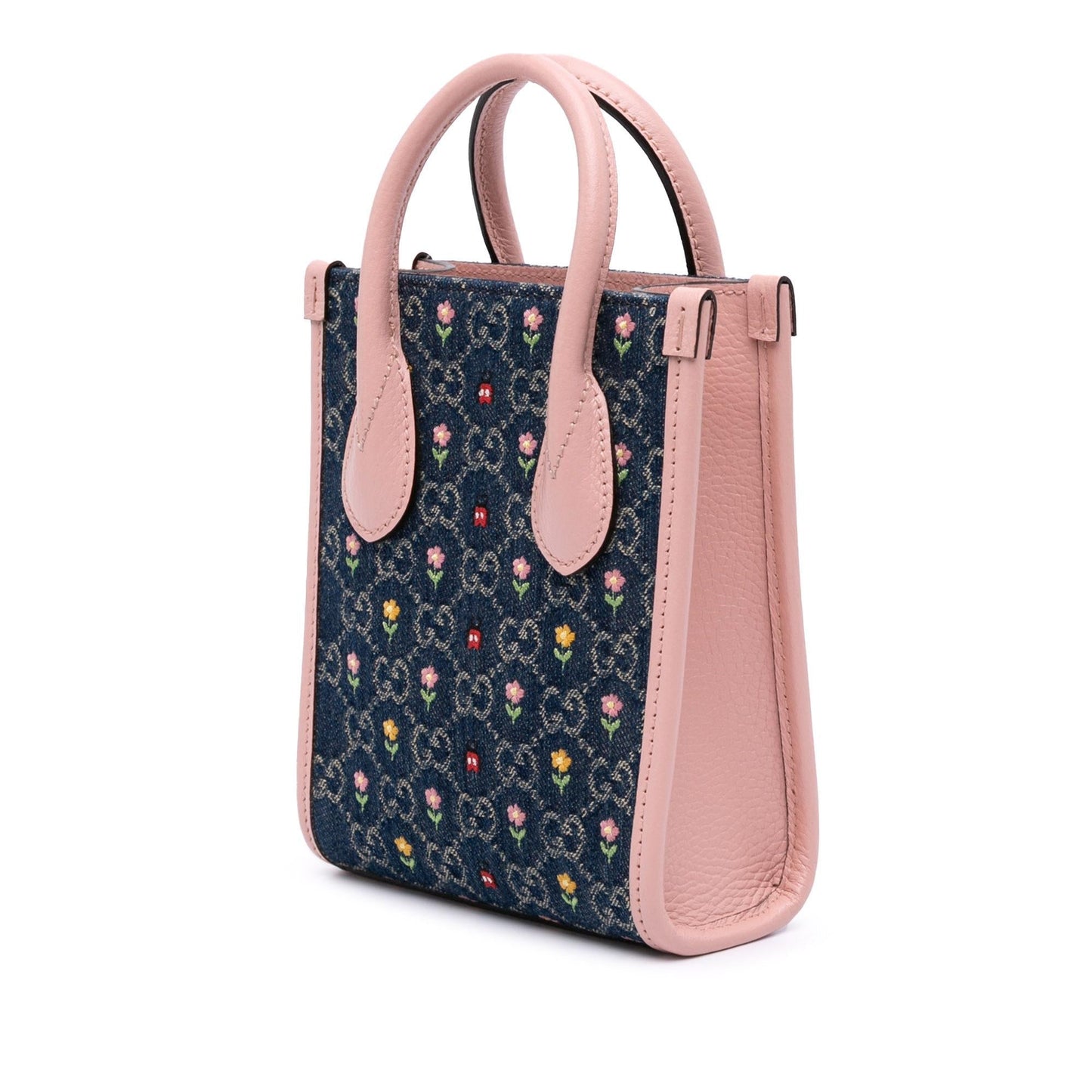 Gucci Mini GG Denim Interlocking G Flowers Tote