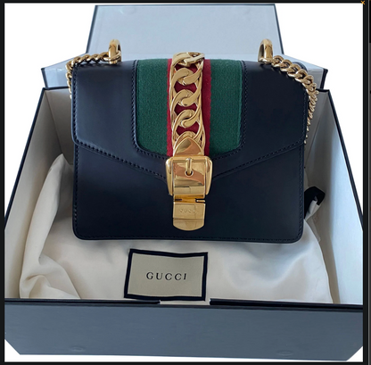 GUCCI MINI LEATHER SYLVIE CHAIN LEATHER CROSSBODY BAG