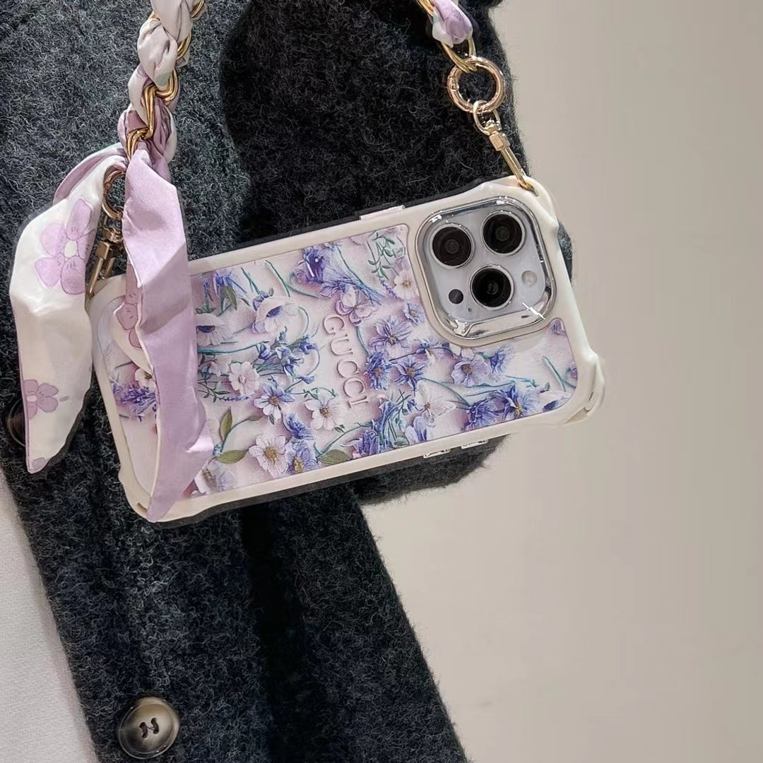 Gucci iPhone Case Flower 3D Cute Pattern Silk Chain for iPhone