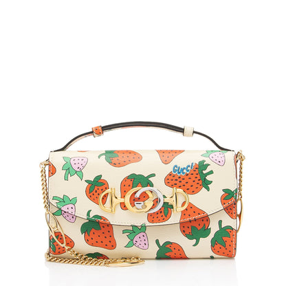 Gucci Printed Leather Strawberry Zumi Mini Shoulder Bag (SHF-Se6JXX)