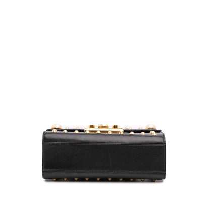 Gucci Small Pearl Studded Leather Padlock Crossbody