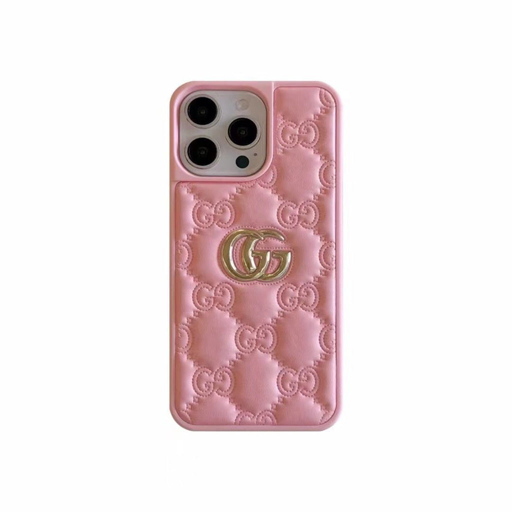 Stamped Gg Leather Iphone Case For 13-17 / Pro / Pro Max / 18 Pro / 18 Pro Max