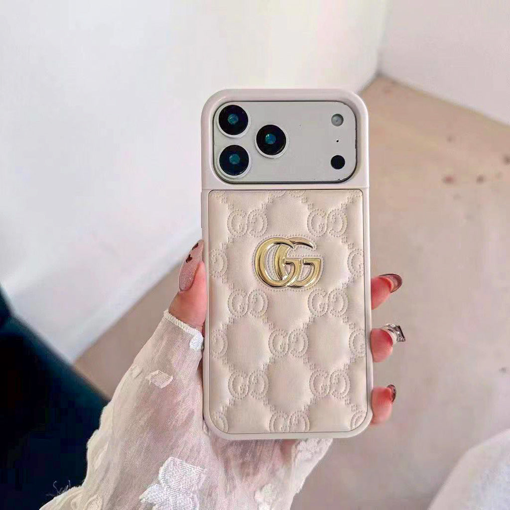 Stamped Gg Leather Iphone Case For 13-17 / Pro / Pro Max / 18 Pro / 18 Pro Max