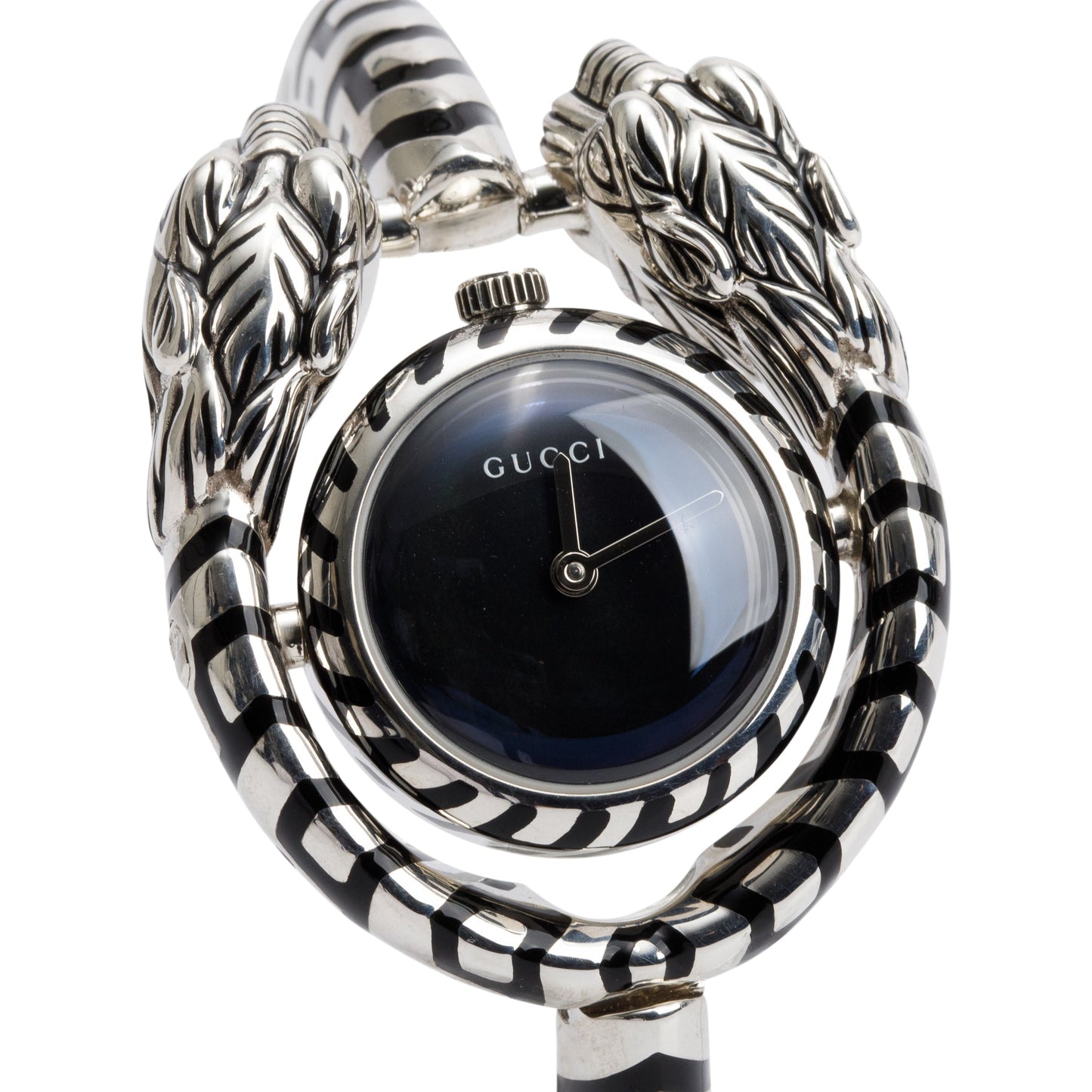 Gucci Sterling Silver Greek God Dionysus Black Mother of Pearl Dial 23 MM Quartz Watch