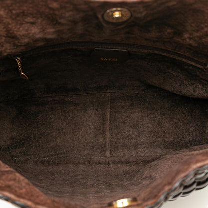 Gucci Woven Leather Bamboo Satchel
