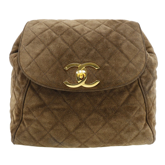Chanel Backpack Suede, Plated Gold Brown COCO Mark Matrasse Women d