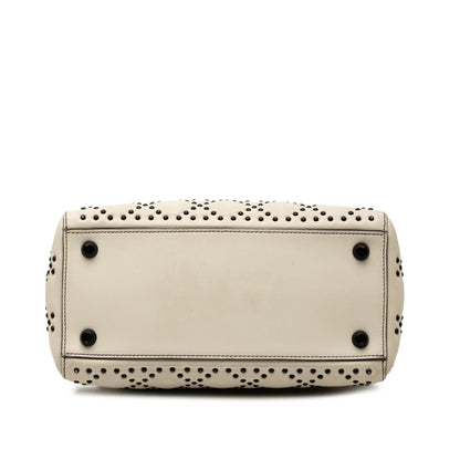 White Dior Medium Lambskin Cannage Studded Supple Lady Dior Satchel