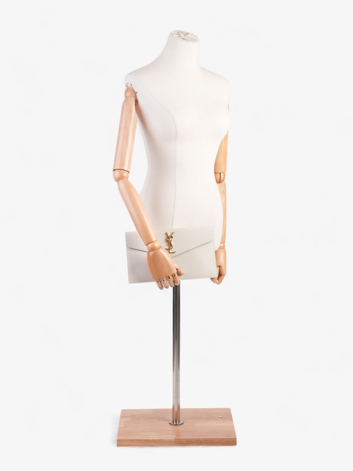 Saint Laurent Uptown Clutch White Grained Leather Medium