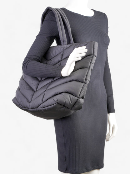 Saint Laurent Logo Detailed Puffer Tote Bag Black Polyamide