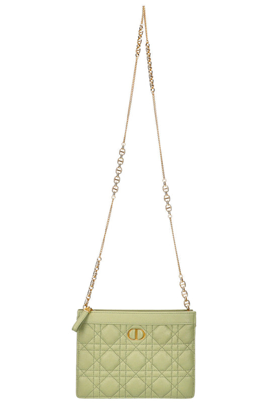 Christian Dior Caro Zipped Pouch With Chain Cedar