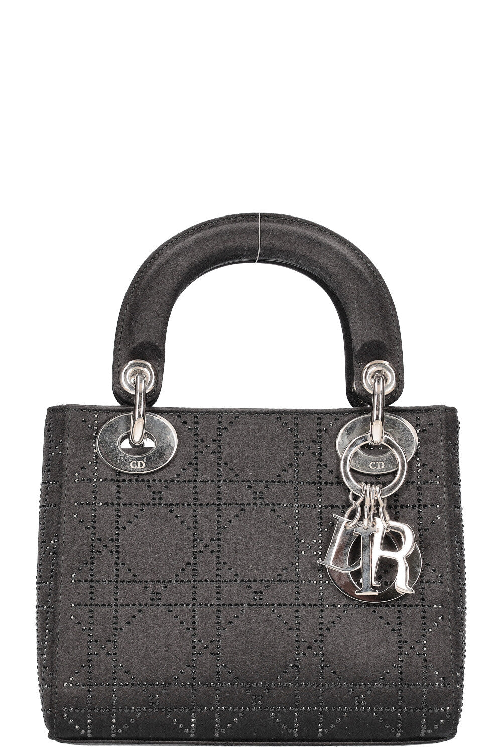 Christian Dior Mini Lady Dior Bag Cannage Strass Satin Black