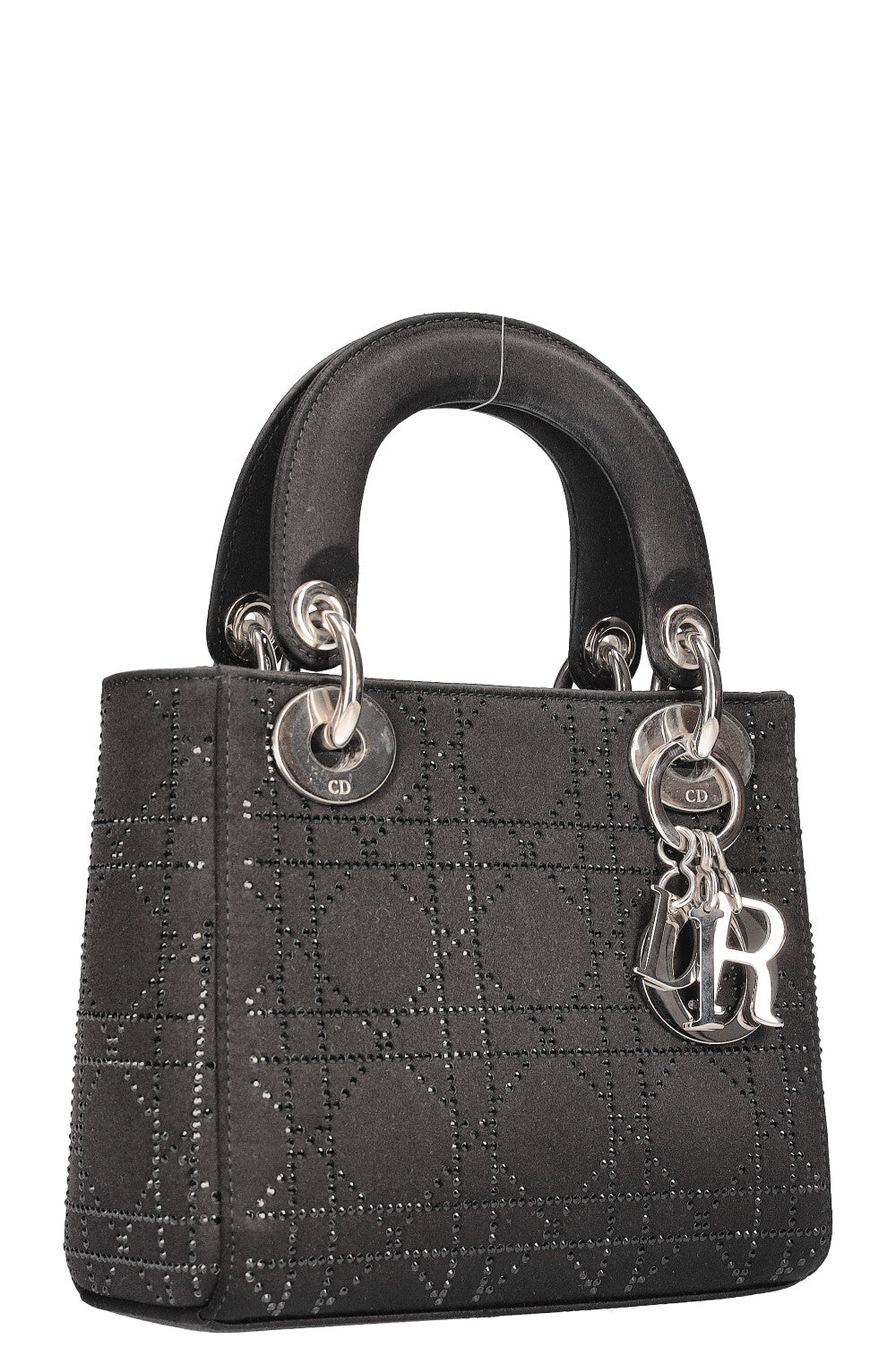 Christian Dior Mini Lady Dior Bag Cannage Strass Satin Black