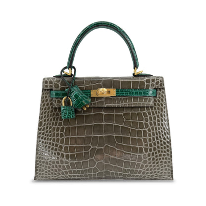 Top Quality Luxury Hermes Kelly Designer Bag Tourterelle Emerald Vert Lisse K25 Ghw