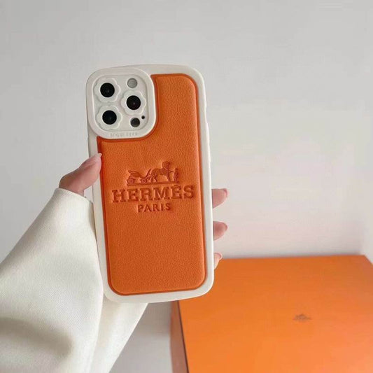 Fashion Designer iPhone Case Orange Leather