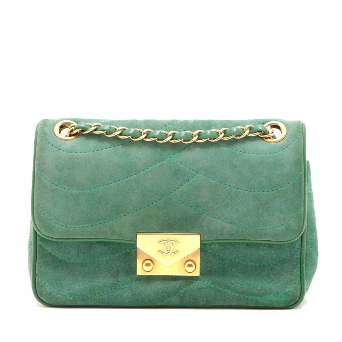 Chanel Green Small Suede And Lambskin Pagoda Flap Bag