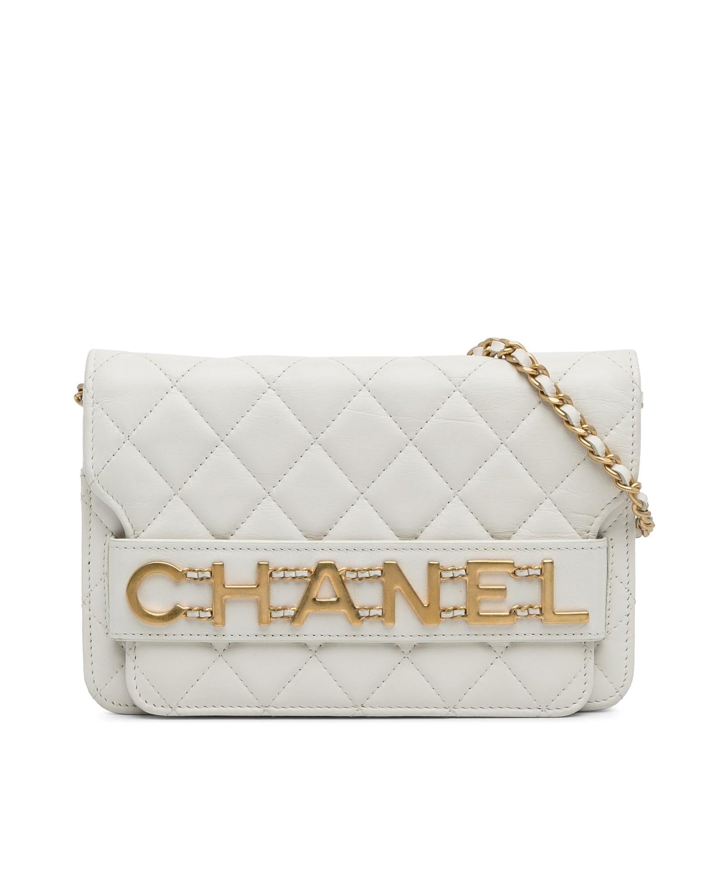 Enchained Quilted Lambskin Leather Crossbody Flap Wallet