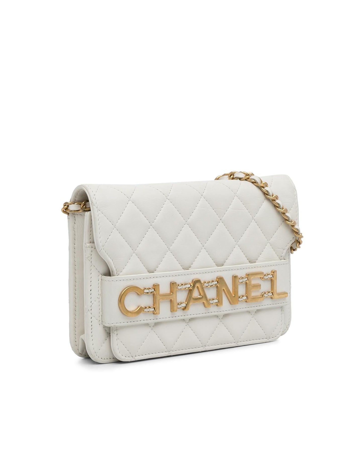 Enchained Quilted Lambskin Leather Crossbody Flap Wallet
