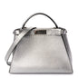 Fendi Cuoio Romano Lux Selleria Medium Peekaboo Iconic Satchel Argento