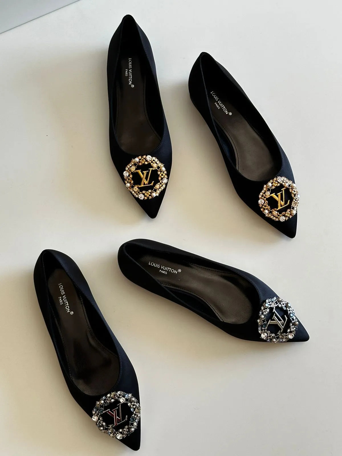Louis Vuitton Satin Crystal Embellished Madeleine Pumps