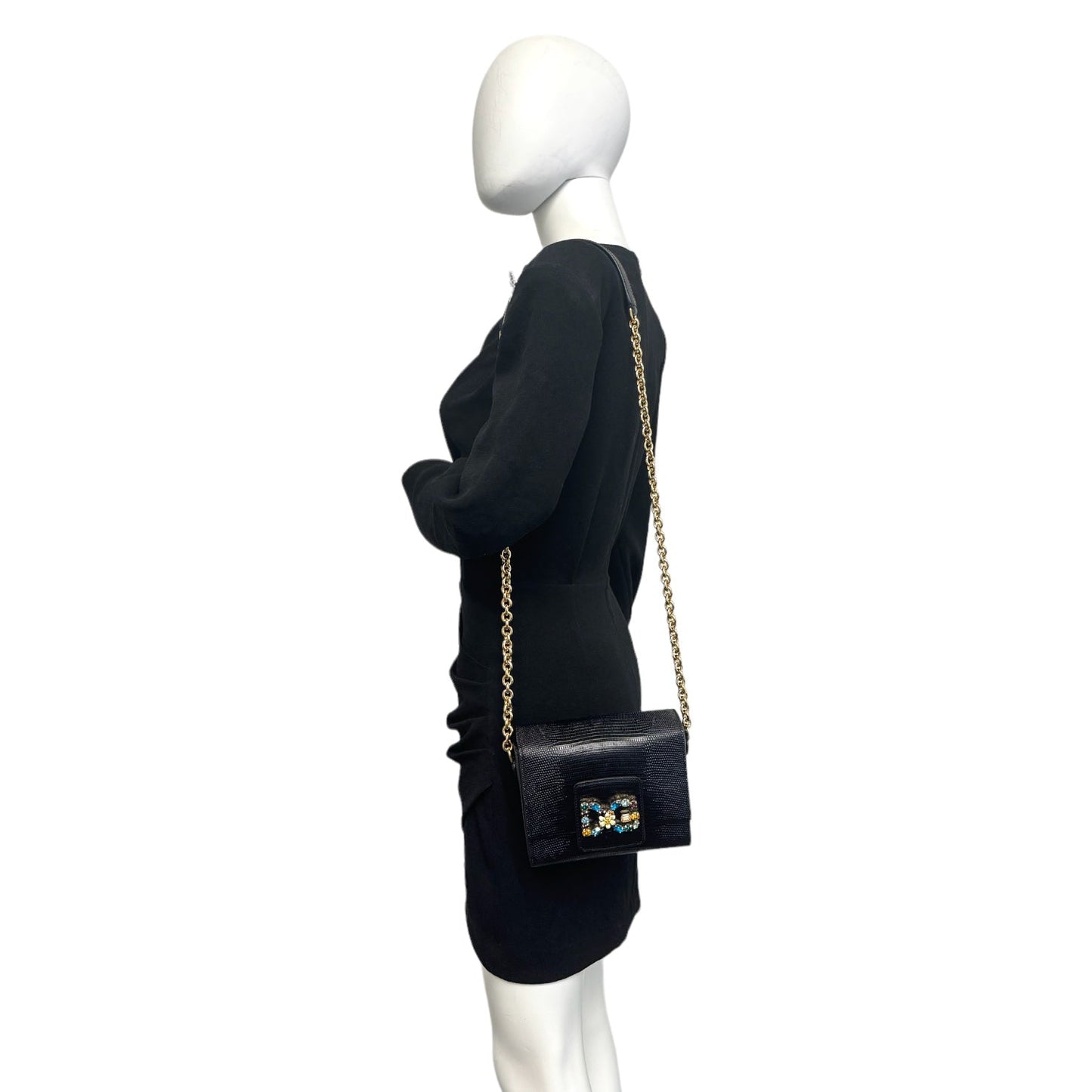 Dolce & Gabbana DG Crystals Crossbody Bag Black Leather