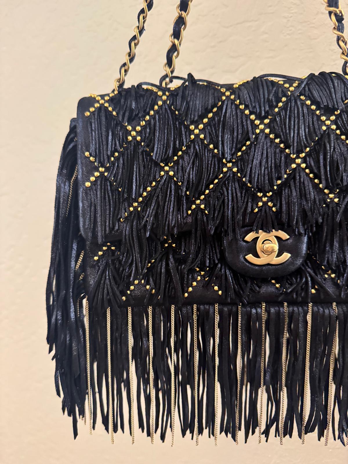 Chanel 2014 Paris Dallas Fringe Flap Bag Studded Metallic Suede