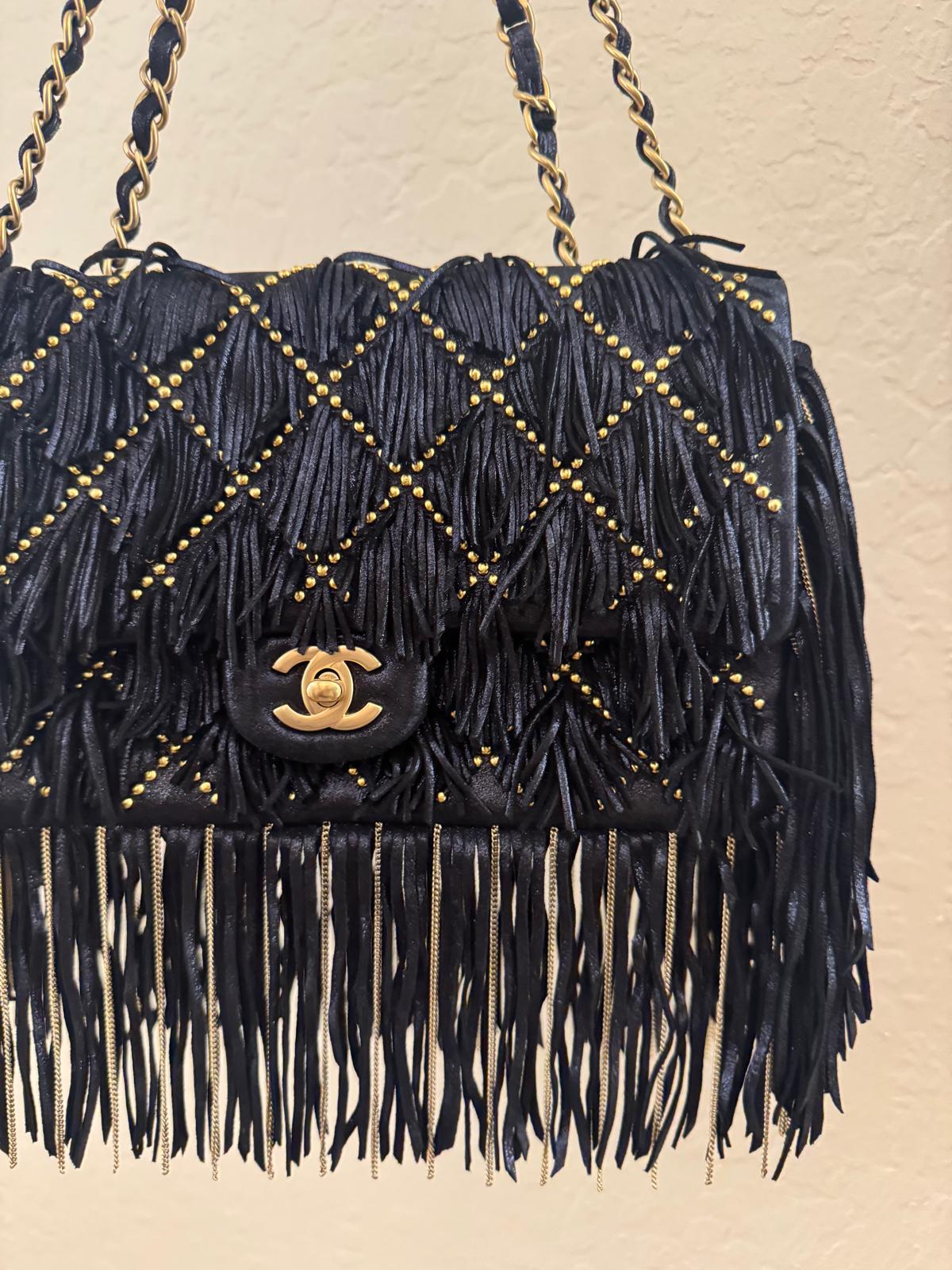 Chanel 2014 Paris Dallas Fringe Flap Bag Studded Metallic Suede
