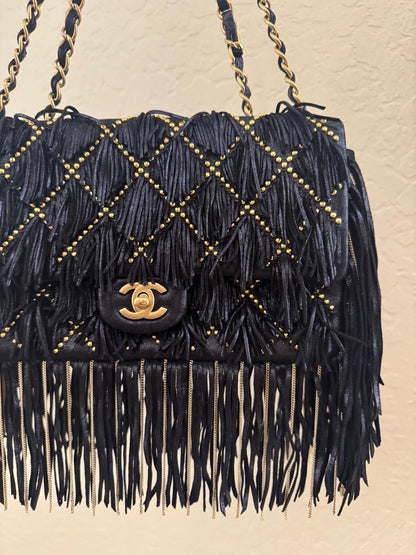 Chanel 2014 Paris Dallas Fringe Flap Bag Studded Metallic Suede