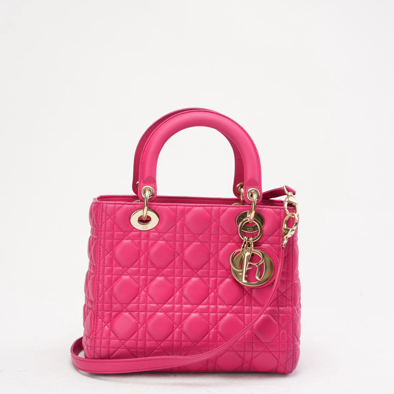 Christian Dior Pink Medium Lady Dior Bag In Cannage 2013