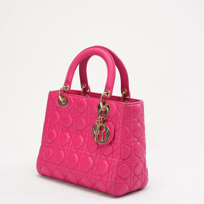 Christian Dior Pink Medium Lady Dior Bag In Cannage 2013
