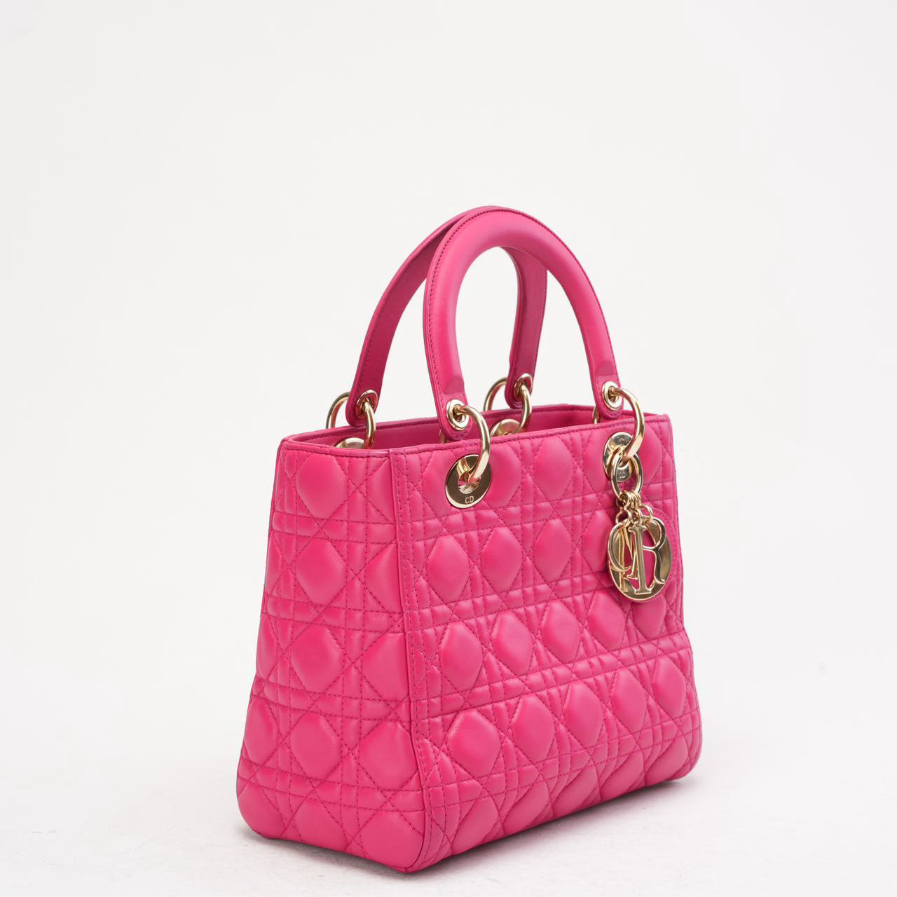 Christian Dior Pink Medium Lady Dior Bag In Cannage 2013