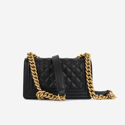 Chanel Boy Bag Lambskin Black Shoulder Bag Style 22