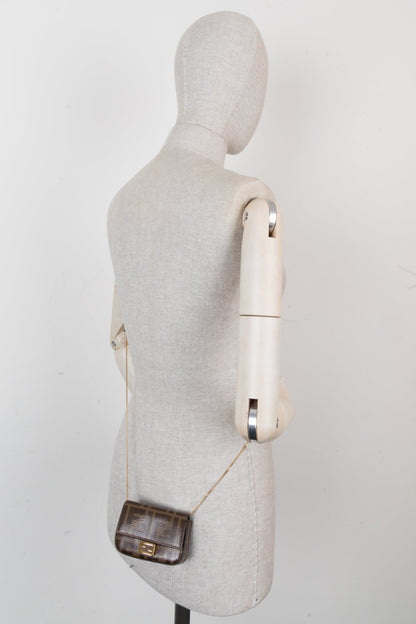 FENDI Chain Baguette Charm Bag Zucca Coated Canvas
