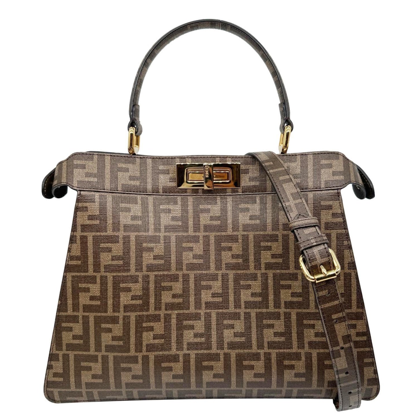 FENDI x Antonio Lopez Peekaboo I See U Medium Zucca Canvas Crossbody Bag Dark Brown