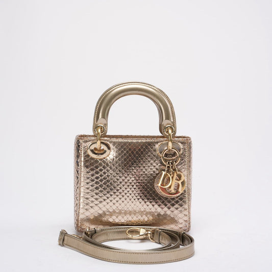 Dior Mini Lady Dior Bag Gold In Python Leather 2014