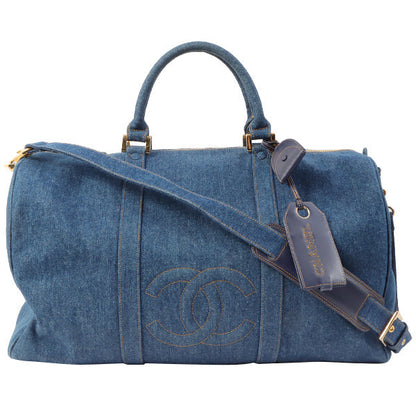Chanel Around 1997 Made Cc Mark Stitch Charm 2Way Boston Bag Indigo