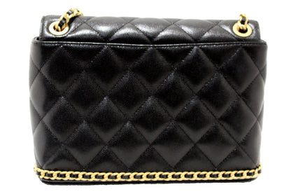 Chanel Black Quilted Caviar Leather Camellia Chain Around Flap Shoulder Bag