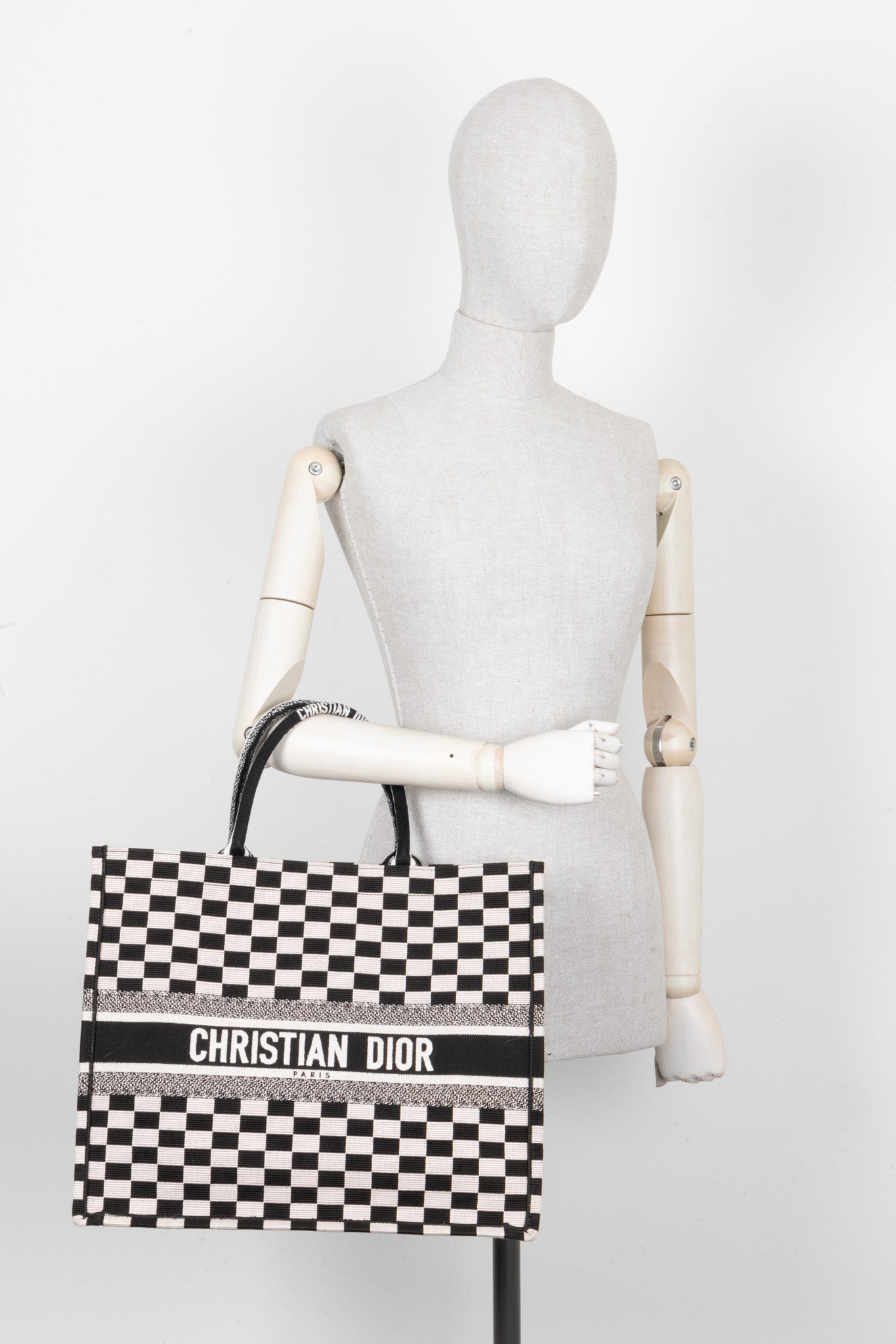 Christian Dior Medium Check Book Tote Black White