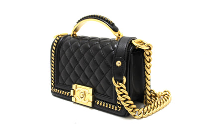 Chanel Black Calfskin Leather Boy Chanel Flap Bag with Handle