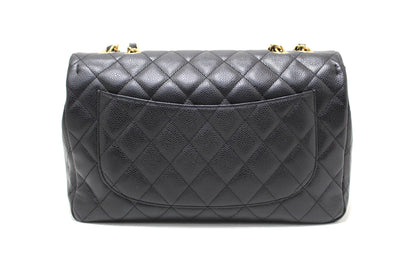 Chanel Black Quilted Caviar Leather Classic Jumbo Single Flap Bag